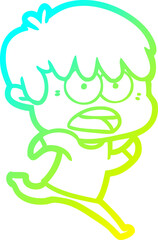 cold gradient line drawing worried cartoon boy