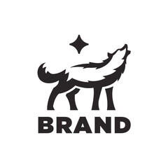 Mascot wolf and a star illustration. Howling Wolf modern vector logo.