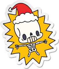 christmas sticker cartoon of kawaii skeleton