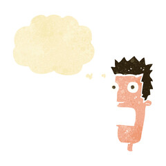 cartoon shocked man's face with thought bubble