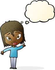 cartoon woman with idea with thought bubble