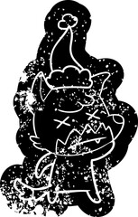 cartoon distressed icon of a dead fox wearing santa hat