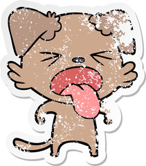 distressed sticker of a cartoon disgusted dog