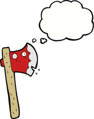 cartoon axe with thought bubble