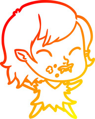 warm gradient line drawing cartoon vampire girl with blood on cheek