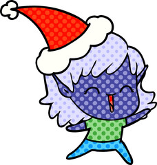 comic book style illustration of a elf girl wearing santa hat