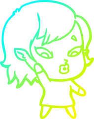 cold gradient line drawing cute cartoon vampire girl