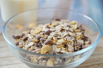 detail shot of granola Musli in a bowl, 