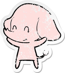 distressed sticker of a cute cartoon elephant