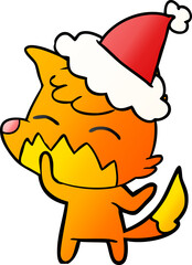 gradient cartoon of a fox wearing santa hat