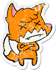 distressed sticker of a cartoon dead fox
