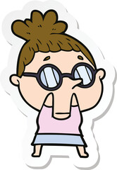 sticker of a cartoon woman wearing glasses