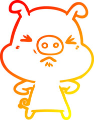 warm gradient line drawing cartoon angry pig