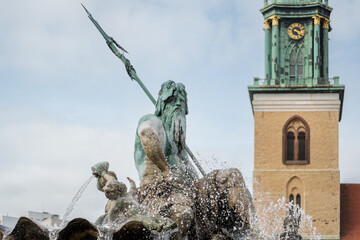 Neptune Statue detail at Neptune Fountain - Berlin, Germany