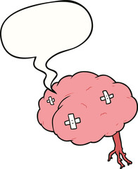 cartoon injured brain and speech bubble