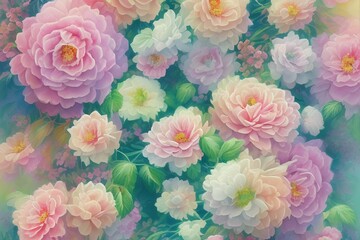 Floral greeting card. Pastel colors. Handmade. Watercolor painting - generative ai