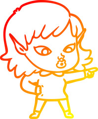 warm gradient line drawing pretty cartoon elf girl