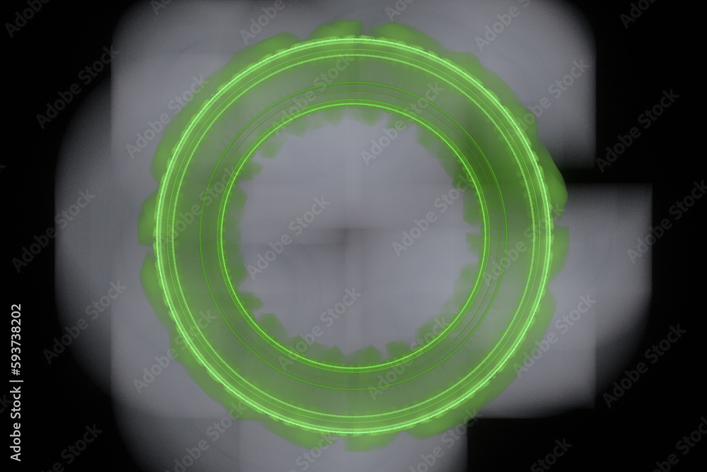 Aufkleber green gray round pattern of crooked waves on a black background. abstract fractal 3d rendering