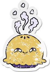 distressed sticker of a cartoon pie