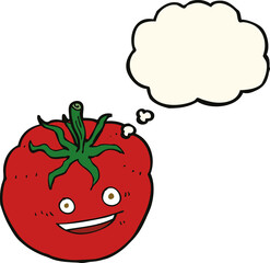 cartoon happy tomato with thought bubble