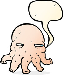 cartoon alien face with speech bubble