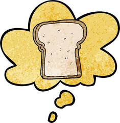 cartoon slice of bread and thought bubble in grunge texture pattern style