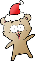 laughing teddy  bear gradient cartoon of a wearing santa hat