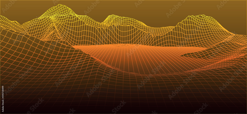 Poster abstract vector wireframe landscape background. cyberspace grid. 3d technology wireframe vector illu