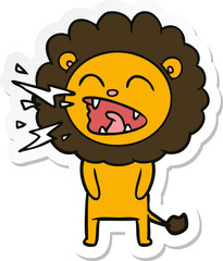 sticker of a cartoon roaring lion