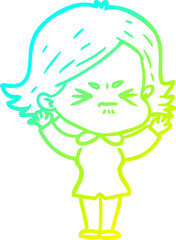 cold gradient line drawing cartoon angry woman