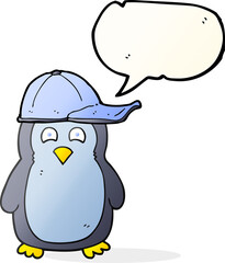speech bubble cartoon penguin wearing hat