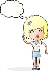cartoon pretty woman with idea with thought bubble