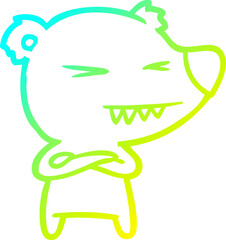 cold gradient line drawing angry polar bear cartoon with folded arms