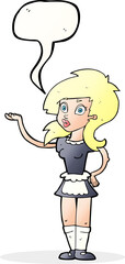 cartoon pretty waitress with speech bubble