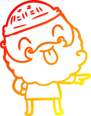 warm gradient line drawing man with beard sticking out tongue