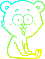 cold gradient line drawing laughing teddy  bear cartoon