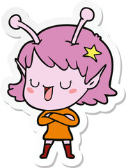 sticker of a happy alien girl cartoon
