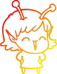 warm gradient line drawing cartoon happy alien girl
