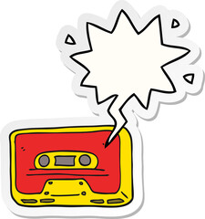 cartoon old tape cassette and speech bubble sticker