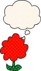 cartoon flower and thought bubble in comic book style
