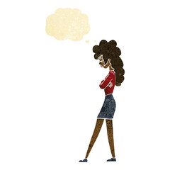 cartoon annoyed woman with thought bubble