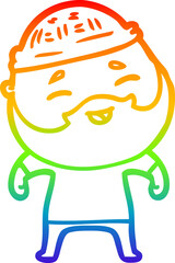rainbow gradient line drawing cartoon happy bearded man