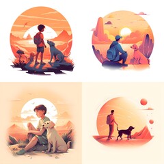 Golden Hour Friendship - A Young Boy and His Loyal Dog