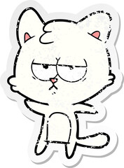 distressed sticker of a bored cartoon cat