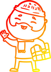 warm gradient line drawing cartoon happy bearded man