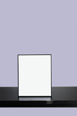 Office Poster Frame Mockup on black table with pastel Purple wall
