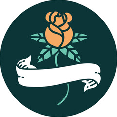 tattoo style icon of a rose and banner