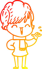 warm gradient line drawing cartoon laughing woman