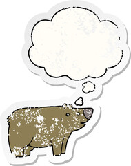 cartoon bear and thought bubble as a distressed worn sticker