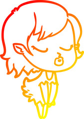 warm gradient line drawing cute cartoon vampire girl